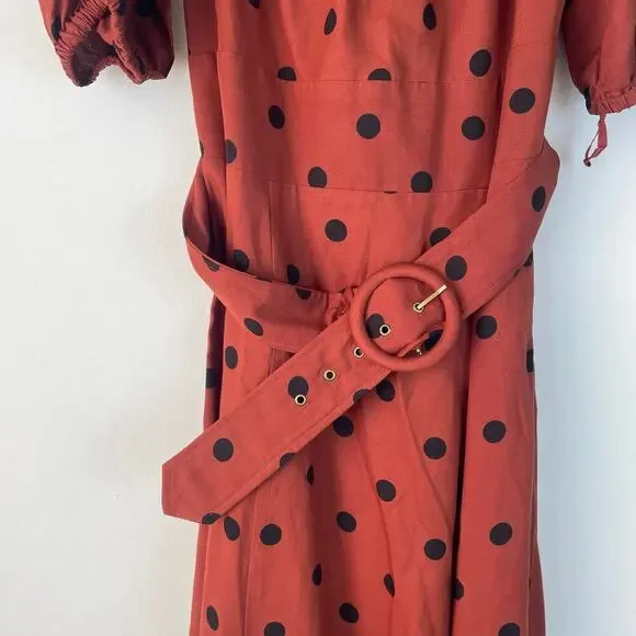 Maeve Brown Polka Dot Maxi Dress Off Shoulder Size 10 - Picture 4 of 10